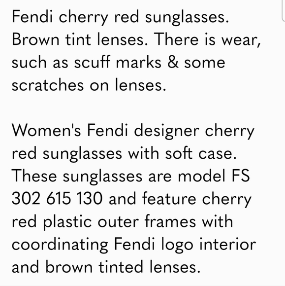 Fendi Red Cherry Sunglasses. Brown Tint lenses. EUC - Picture 8 of 9